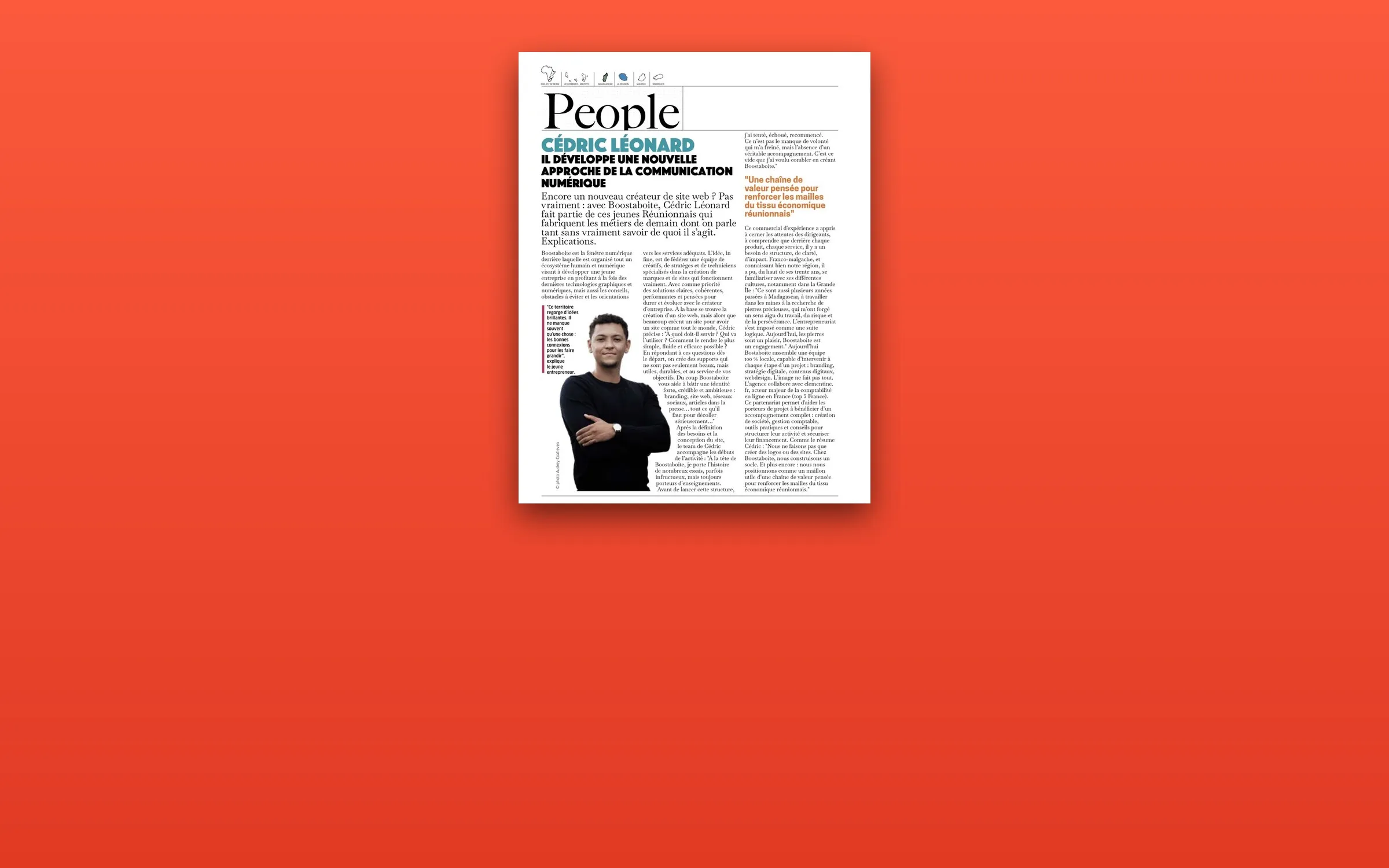 La page People du Le Journal des Archipels consacrée à Cédric Léonard
